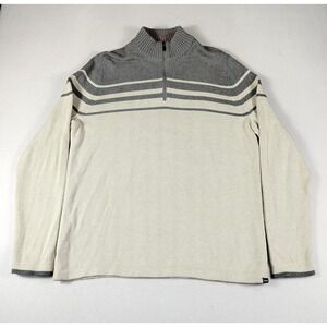 Eddie Bauer Sweater Mens Extra Large‎ Tall Gray Half Zip Pullover Stripe Cotton